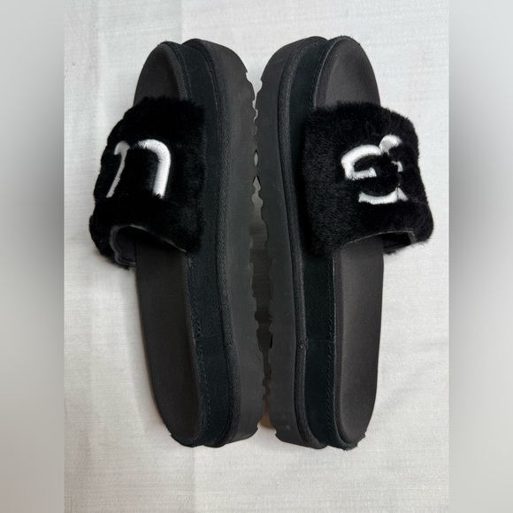 UGG Australia Laton Fur platform Slides for Women Sandal Black NWOT 6.5 - Picture 6 of 10